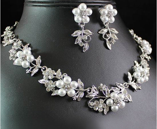 Elegant Pearl Leaf Bridal Jewelry Set