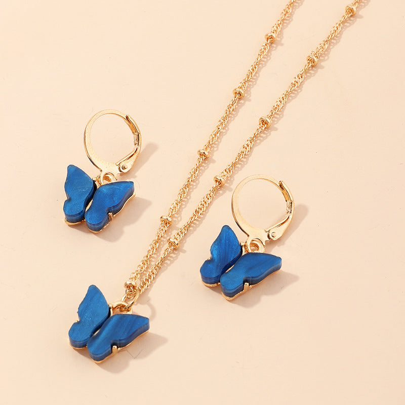 Unique Flutter Resin Butterfly Necklace and Earring Pair